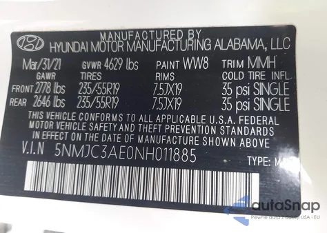 2022 Hyundai Tucson Sel из США, поврежденный, VIN 5NMJC3AE0NH011885